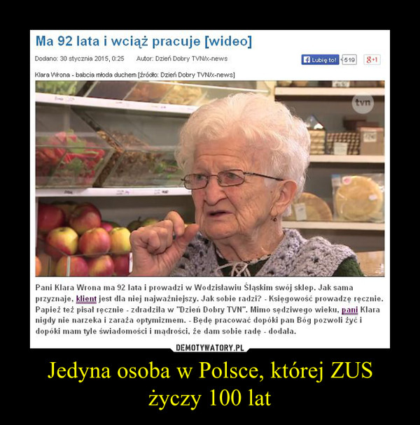 Jedyna osoba w Polsce, której ZUS życzy 100 lat –  