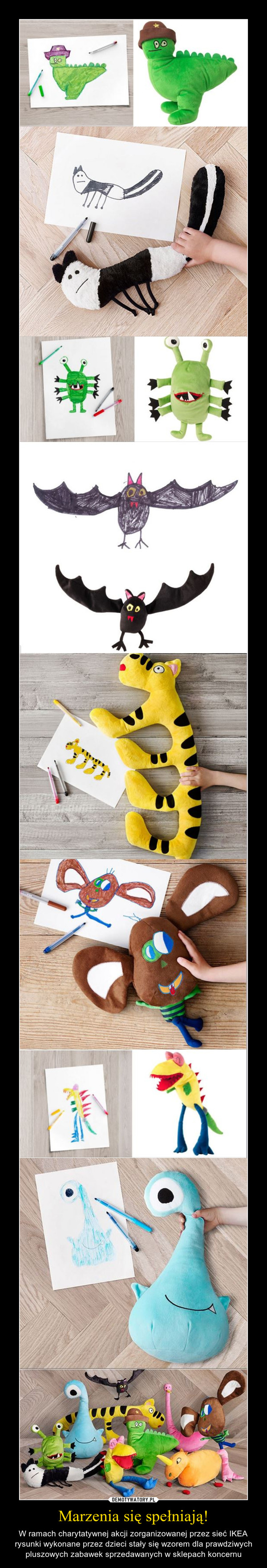 Marzenia się spełniają! – W ramach charytatywnej akcji zorganizowanej przez sieć IKEA rysunki wykonane przez dzieci stały się wzorem dla prawdziwych pluszowych zabawek sprzedawanych w sklepach koncernu 