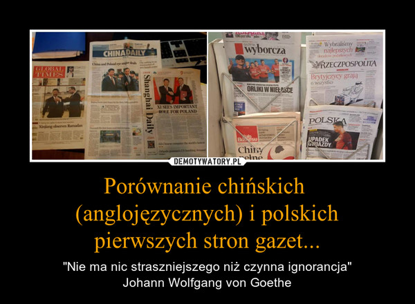 Porównanie chińskich 
(anglojęzycznych) i polskich
pierwszych stron gazet...