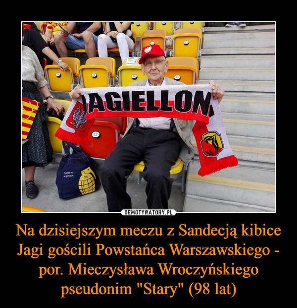 Na dzisiejszym meczu z Sandecją kibice Jagi gościli Powstańca Warszawskiego - por. Mieczysława Wroczyńskiego pseudonim "Stary" (98 lat)