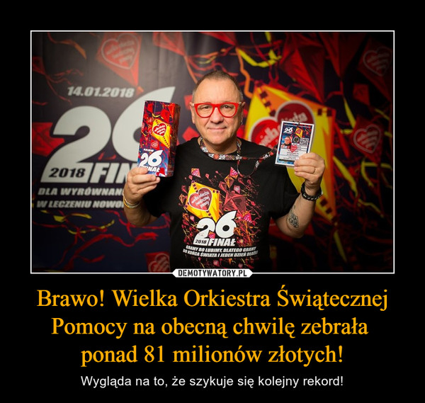 Brawo! Wielka Orkiestra Świątecznej Pomocy na obecną chwilę zebrała 
ponad 81 milionów złotych!