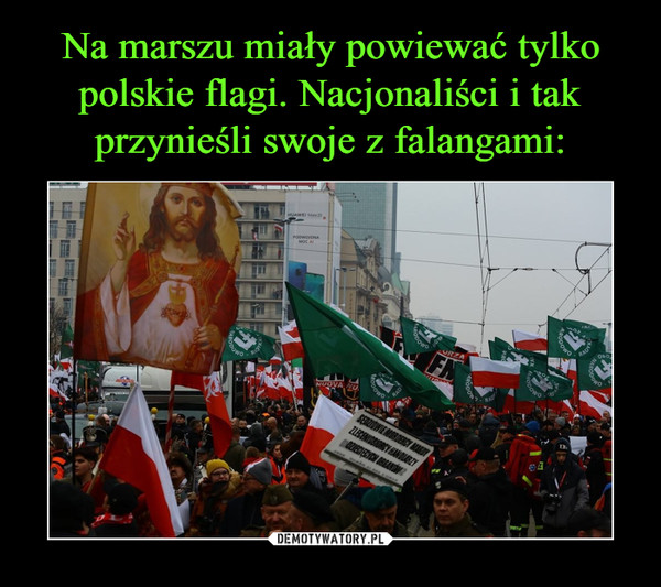 Na marszu miały powiewać tylko polskie flagi. Nacjonaliści i tak przynieśli swoje z falangami: