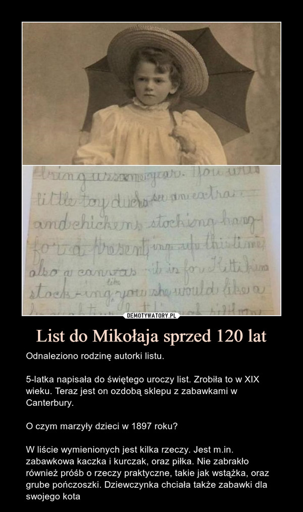 List do Mikołaja sprzed 120 lat