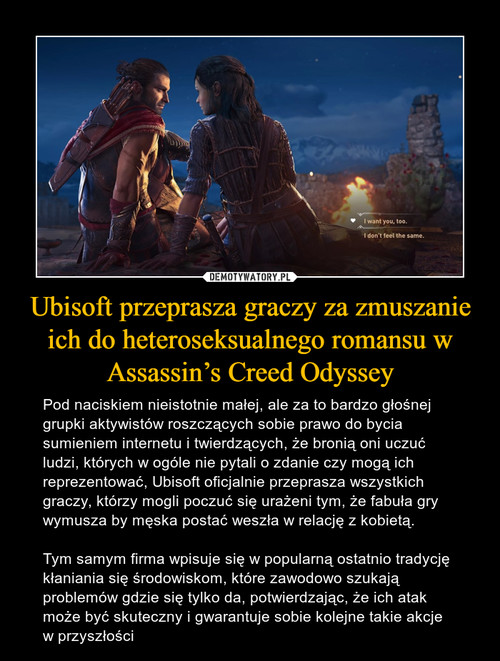 Ubisoft przeprasza graczy za zmuszanie ich do heteroseksualnego romansu w Assassin’s Creed Odyssey