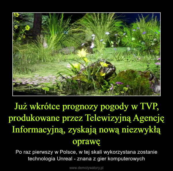 Już wkrótce prognozy pogody w TVP, produkowane przez Telewizyjną Agencję Informacyjną, zyskają nową niezwykłą oprawę – Po raz pierwszy w Polsce, w tej skali wykorzystana zostanie technologia Unreal - znana z gier komputerowych 