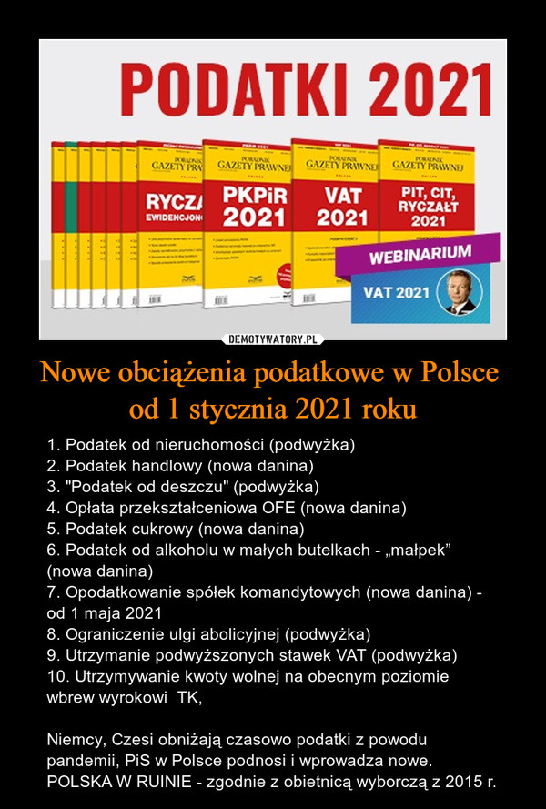 Nowe obciążenia podatkowe w Polsce 
od 1 stycznia 2021 roku