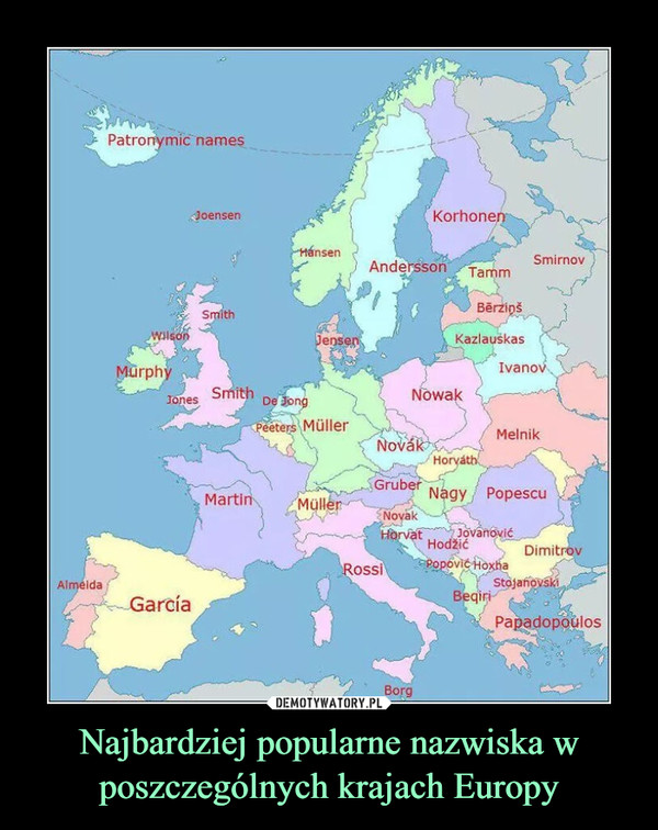 Najbardziej popularne nazwiska w poszczególnych krajach Europy –  