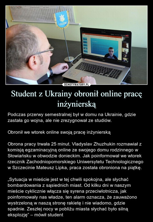 Student z Ukrainy obronił online pracę inżynierską