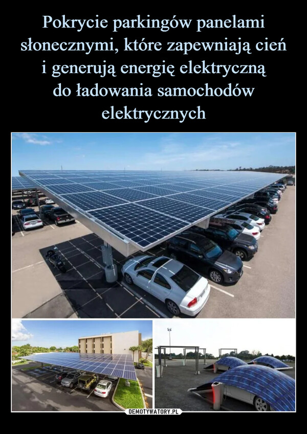Pokrycie parkingów panelami słonecznymi, które zapewniają cień
i generują energię elektryczną
do ładowania samochodów elektrycznych