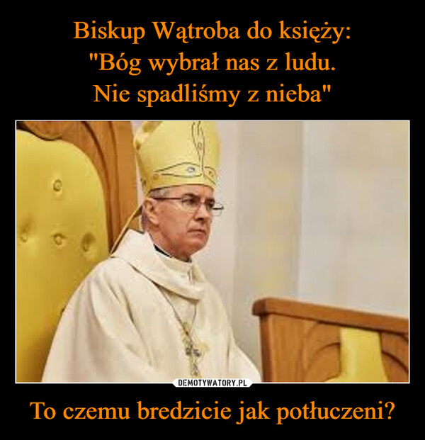 Biskup Wątroba do księży:
"Bóg wybrał nas z ludu.
Nie spadliśmy z nieba" To czemu bredzicie jak potłuczeni?