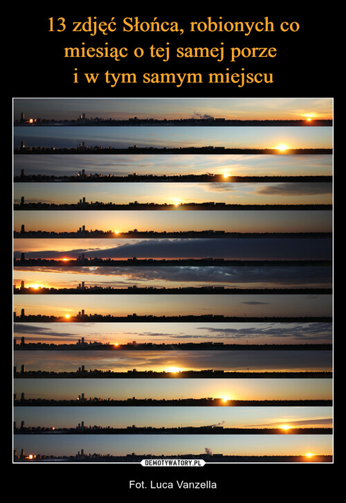 13 zdjęć Słońca, robionych co miesiąc o tej samej porze 
i w tym samym miejscu