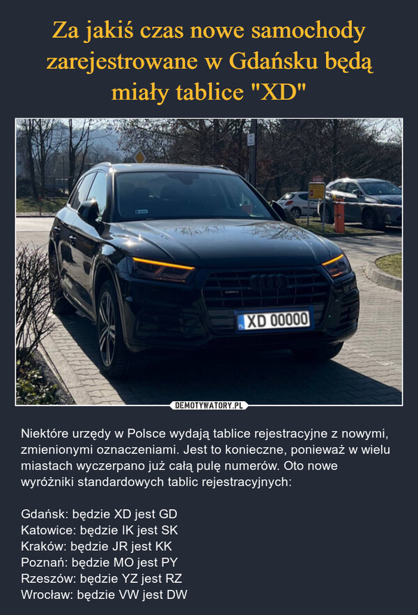 Za jakiś czas nowe samochody zarejestrowane w Gdańsku będą miały tablice "XD"