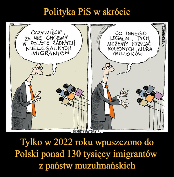 Tylko w 2022 roku wpuszczono do Polski ponad 130 tysięcy imigrantów z państw muzułmańskich –  OCZYWIŚCIE,ŻE NIE CHCEMYW POLSCE ŻADNYCHNIELEGALNYCHIMIGRANTOWCO INNEGOLEGALNI, TYCHMOŻEMY PRZYJACKOLEJNYCH KILKAMILIONOWWASIUKIEWICZ