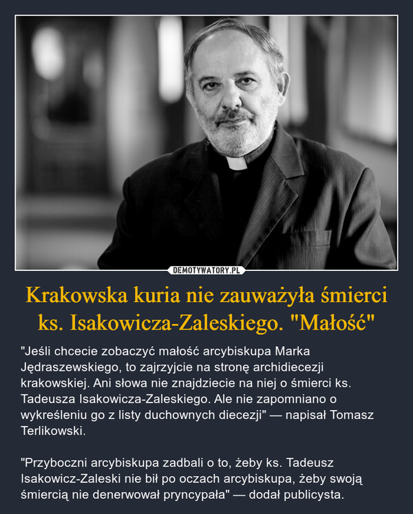 Krakowska kuria nie zauważyła śmierci ks. Isakowicza-Zaleskiego. "Małość"