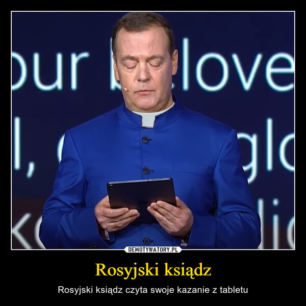 Rosyjski ksiądz – Rosyjski ksiądz czyta swoje kazanie z tabletu ourI,<(loveglolic
